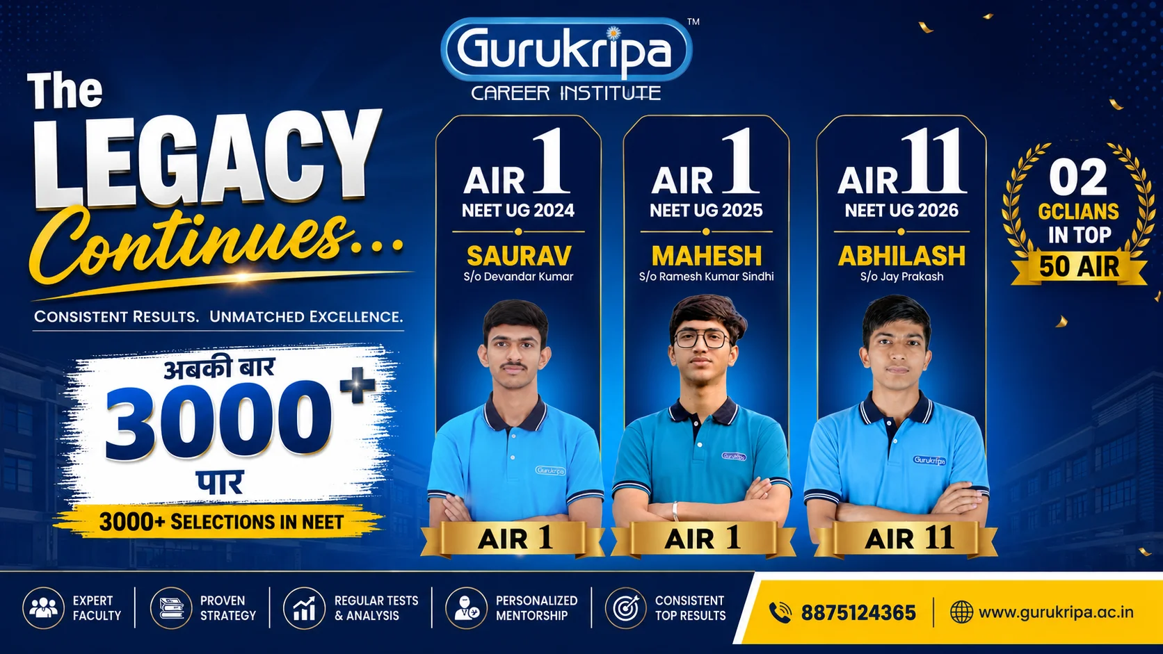 Gurukripa Career Institute, Sikar Continues Its Legacy in NEET UG 2026 with Outstanding Results